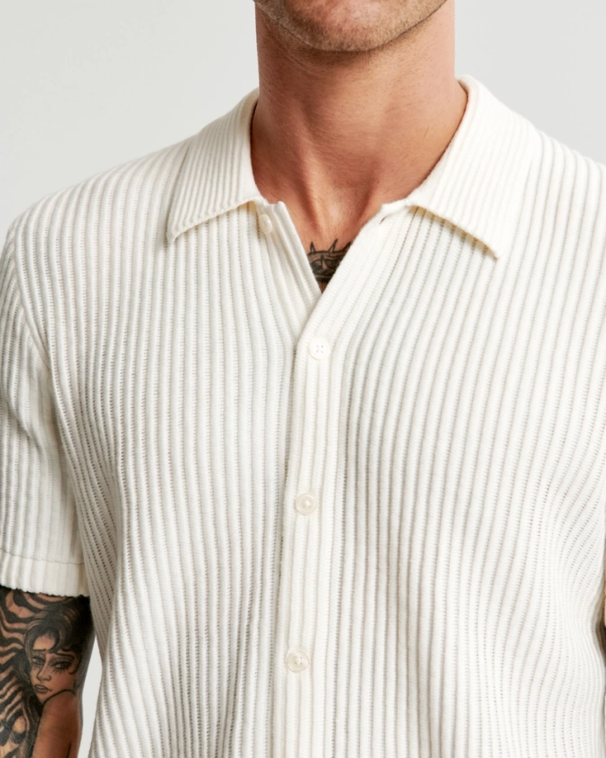 Men's Plisse Button-Through Sweater Polo | Men's Tops | Abercrombie.com