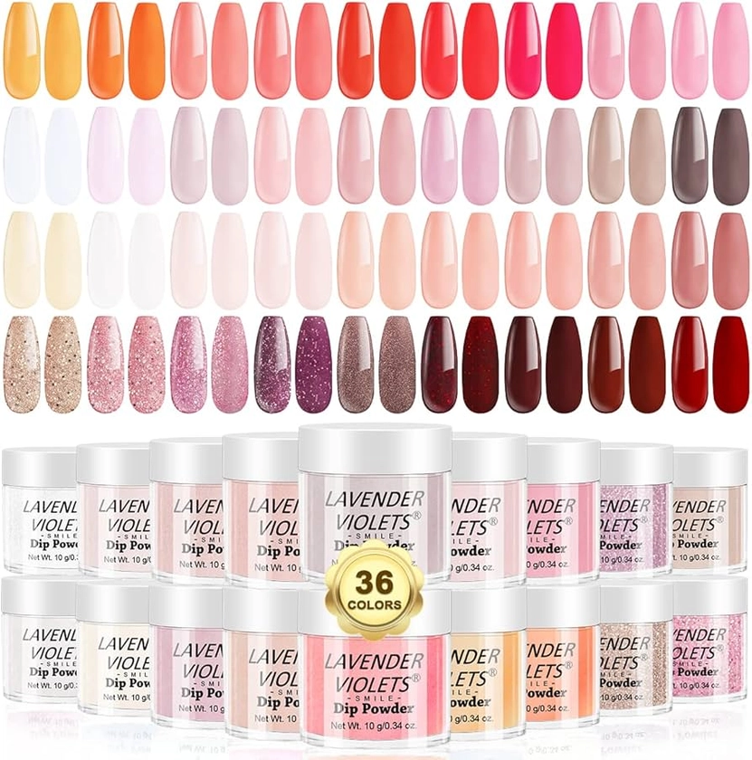 Lavender Violets 36 Colours Dip Nails Powder Starter Kit Nude Pink Skin Tones Red and Yellow Glitter Neutral French Acrylic Dipping Nail Powder Colour Set for Home Salon Dip Manicure Designs M953 : Amazon.co.uk: Beauty