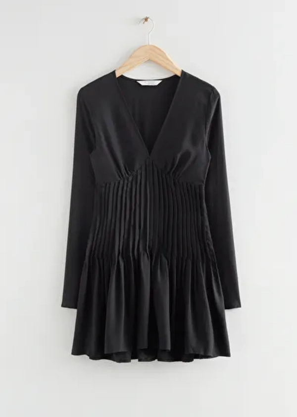 Pleated Waist Mini Dress - Black - Mini dresses - & Other Stories US