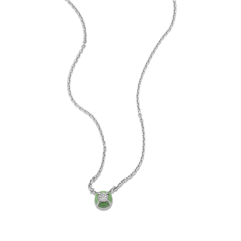 Round Diamond & Green Enamel Necklace