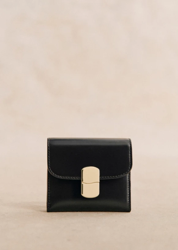 Small Milo Wallet - Glossy Black - Smooth cowhide leather - Sézane