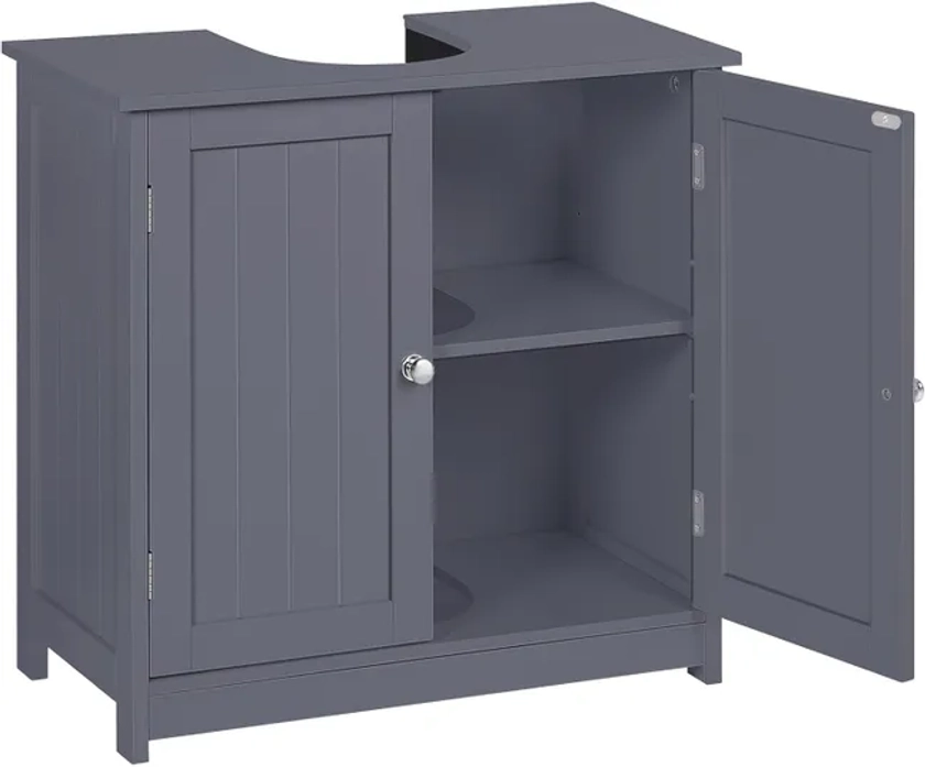 Meuble de salle de bain - Meuble sous lavabo en bois - Meuble de rangement - Armoire de salle de bain - en MDF - 60x60x30cm - Gris - WOLTU | Leroy Merlin