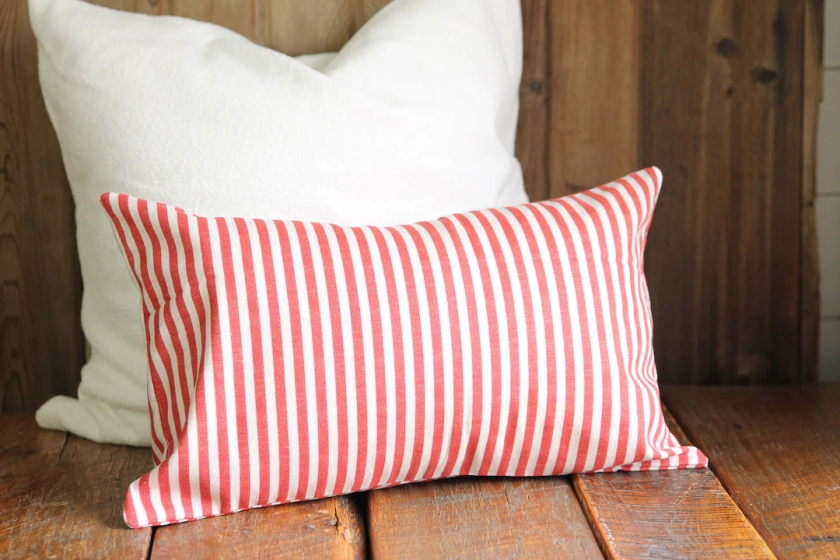 Red Striped Pillow Cover, Christmas Cushion Cover, Christmas Pillow, Striped Pillow Cover, Farmhouse Decor, Christmas Decor, Christmas Gift - Etsy