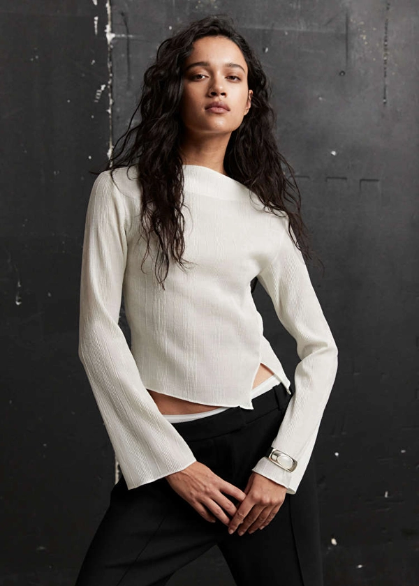 Cropped Asymmetric Frilled Top - White - & Other Stories GB