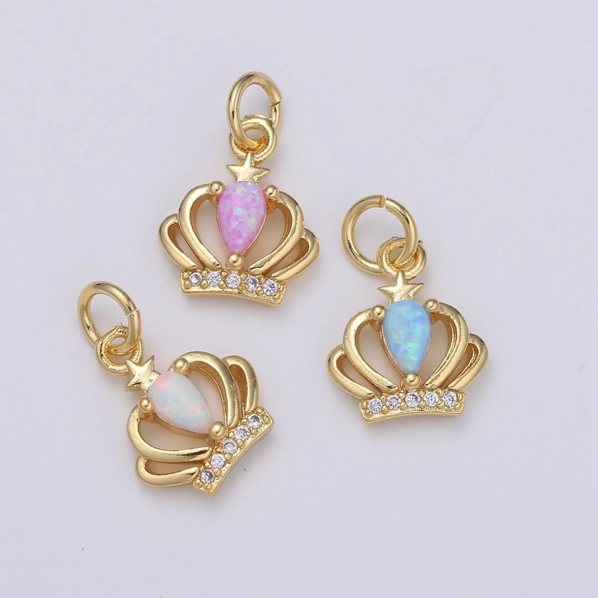 1pc Crown 14K Gold Opal CZ Pendant Charm, Micro Pave CZ Pendant Charm, White, Blue, Pink Tiara Pendant Jewelry, Hgf-1996, 1997, 1998 - Etsy