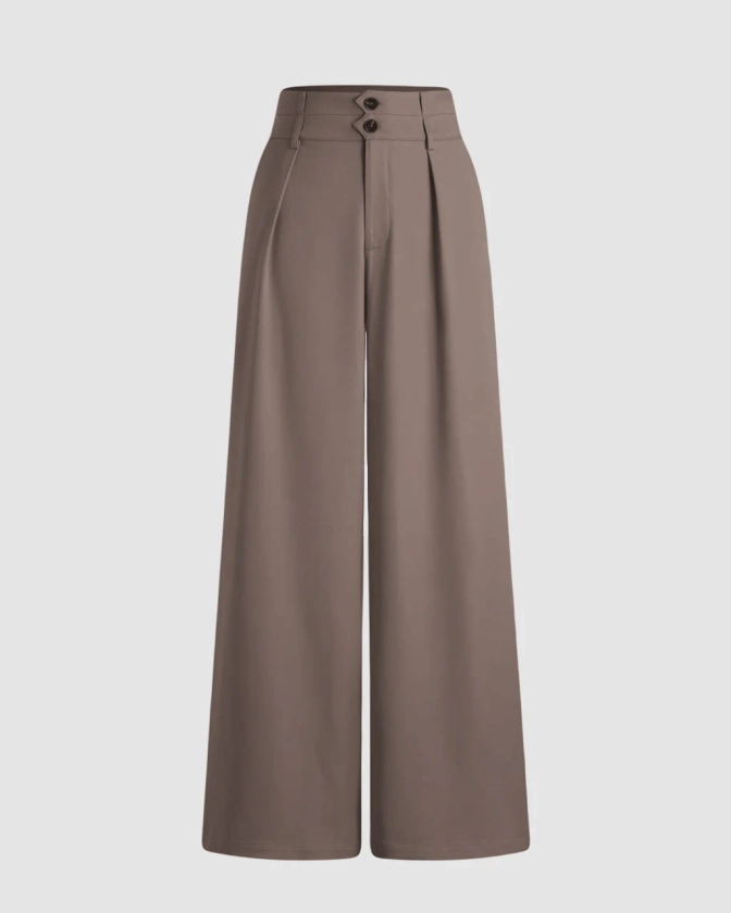 New Nostalgia Solid High Waist Pleated Wide Leg Pants In Cappucino