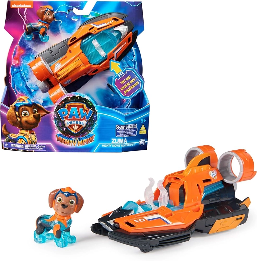 Paw Patrol - La Super Patrouille Le Film - Véhicule + Figurine Zuma - Voiture Figurine Pat Patrouille À Collectionner - Sons Lumières - Pat Patrouille Jouet - Voiture pour Enfant 3 Ans et +