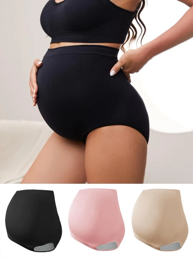3pcs Nylon Maternity Underwear In Black, Pink And Skin Colors For Mother