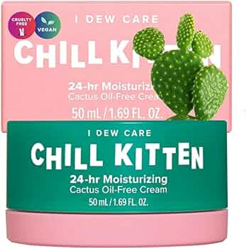 I DEW CARE Moisturizer Face Cream - Chill Kitten | Moringa Seed, Prickly Pear, Heartleaf Extract, 24 Hour, Aloe Vera Gel for Dry, Red Skin, Cactus Oil-free, 1.69 Fl Oz