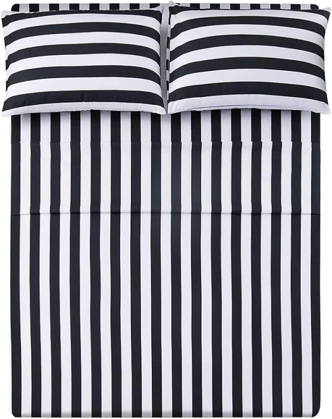 Best Season Stripe Sheet Set-4 Piece Super Soft Microfiber Bedding-Deep Pocket, Stain, Fade & Wrinkle Resistant(Full Size,Black&White)