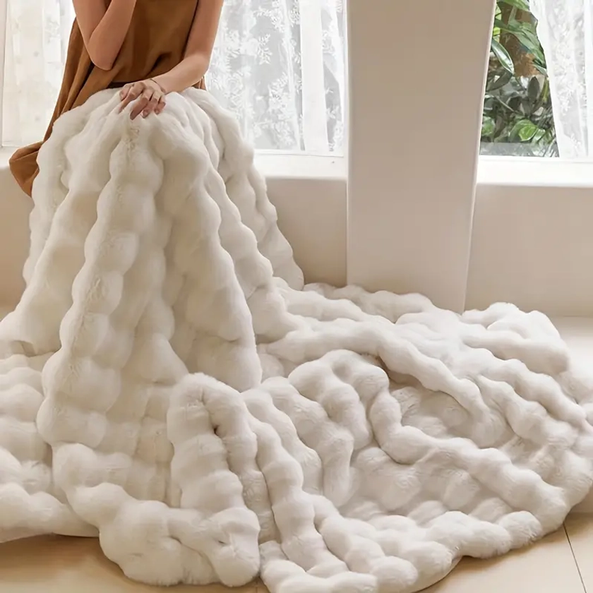 Rabbit Fur Blanket Blanket - Temu