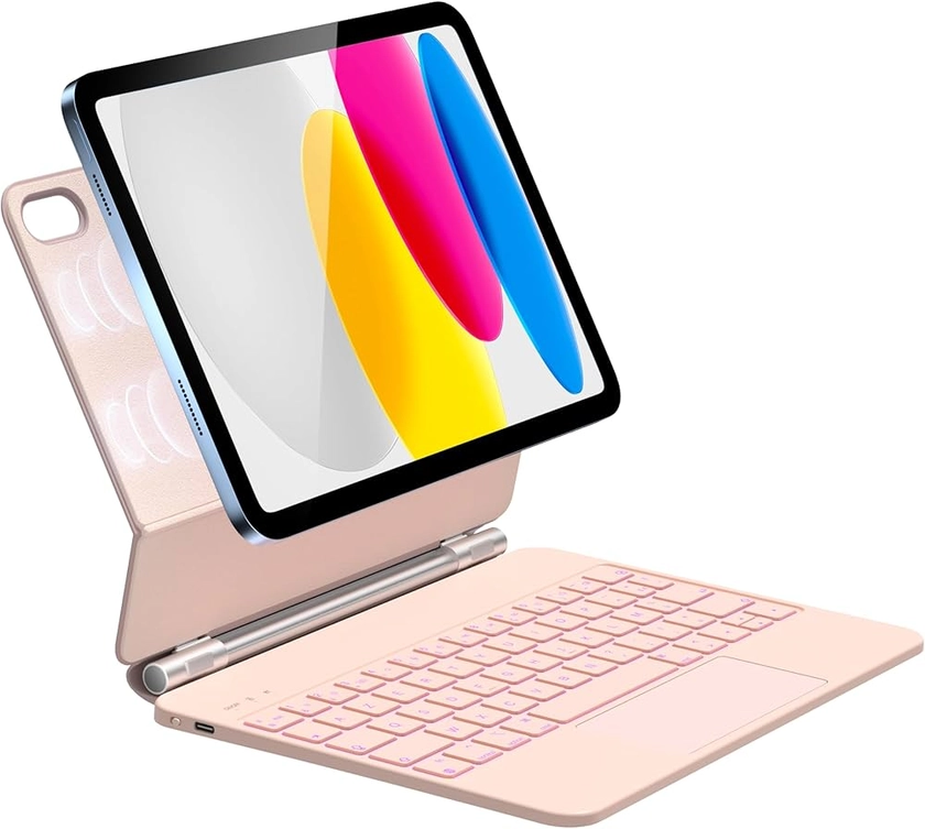 HOU Clavier pour iPad 10e Génération avec Multi-Touch Trackpad, Rechargeable, Rétroéclairage 7 Couleurs, Clavier Bluetooth pour iPad 10eme Génération 2022 10,9 Pouces, AZERTY, Rose