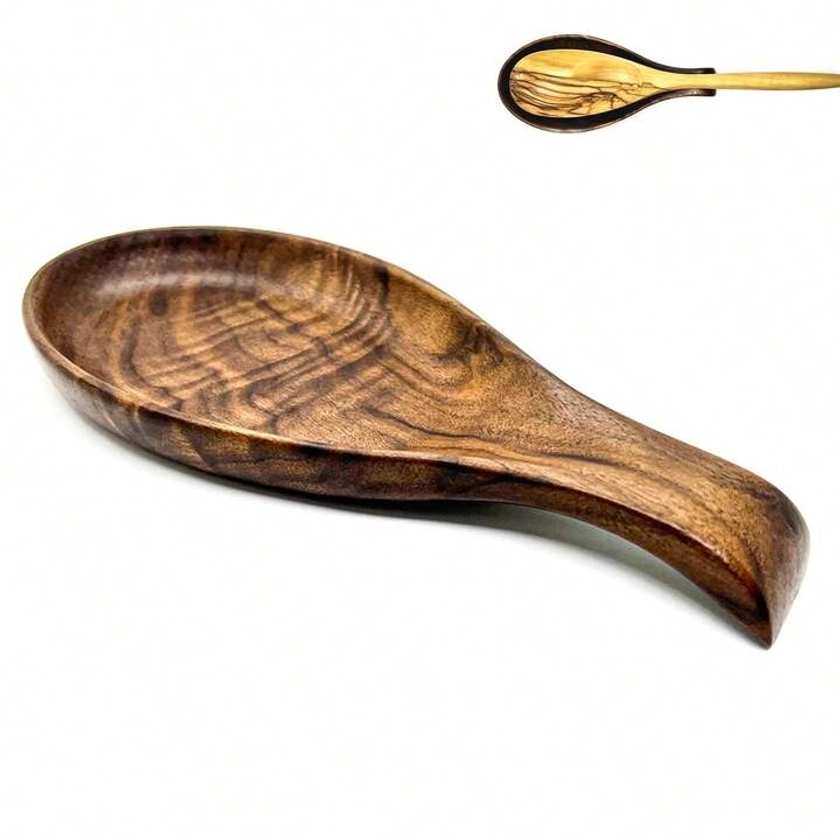 1 pièce Support de cuillère en bois de noyer cuillère de cuisine Rangement organisateur Récipient d\"ustensiles en bois résistant à la chaleur, support de cuillère pour plaque de cuisson, support d\"ustensiles de cuisine pour louches, tourneurs, brosses, spatules et plus encore.