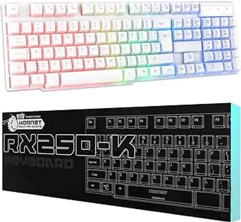 Orzly PS5 Gaming Keyboard white RGB USB Wired Rainbow Keyboard Designed for PC Gamer PS5, Laptop, Xbox, Nintendo Switch, RX-250 Hornet Edition - Siberia White edition