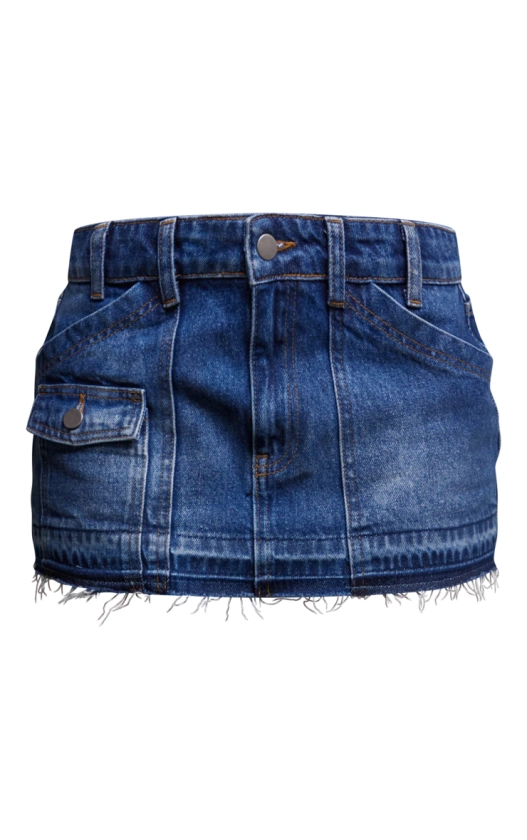 Indigo Pocket Detail Frayed Hem Mini Skirt