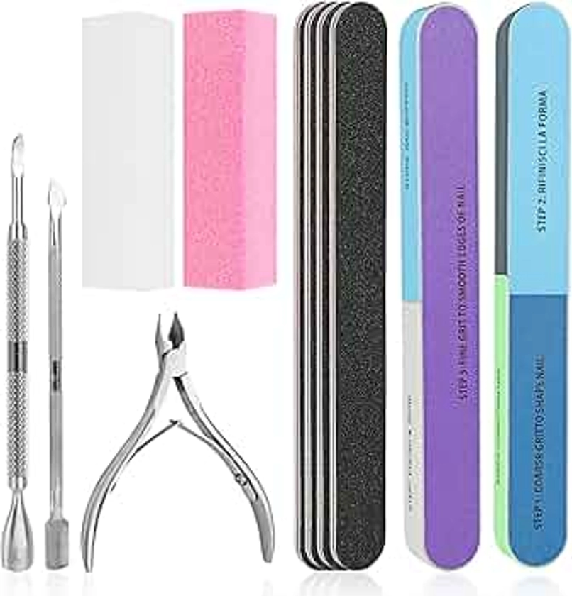 Nail File Set, WOVTE 11 Pcs Nail Files Block 7 Ways Buffer Block Buffer Block Sponge Polished, Come with Cuticle Nipper and Pusher for Dead Skin Nail Trimming Manicure Tools