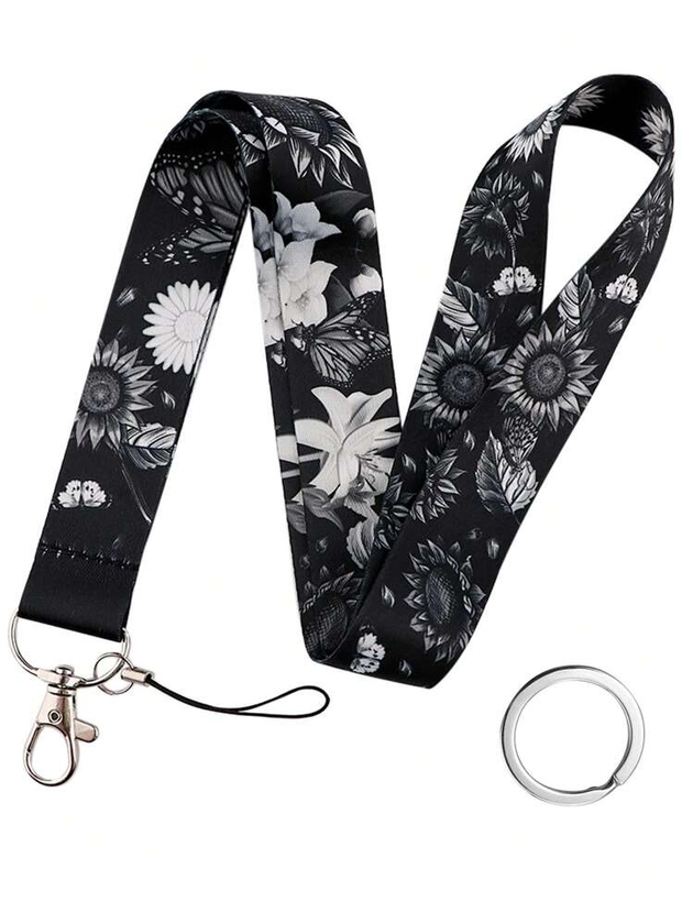 Llavero con diseño de flores (girasol y lirio) para llaves, billetera, portador de identificación, celular y para colgar insignias; ideal para mujeres y adolescentes casuales