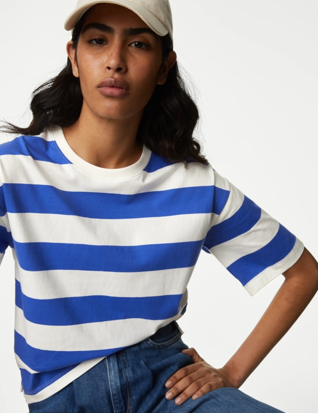 Pure Cotton Striped Boxy T-Shirt | M&S Collection | M&S