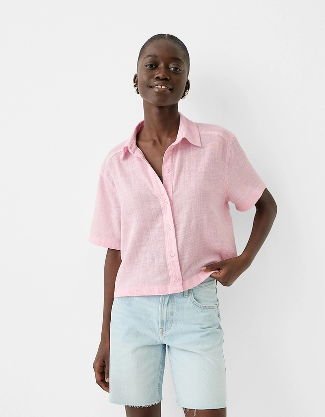 Chemise manches courtes rustique texturée - Chemises et blouses - Femme