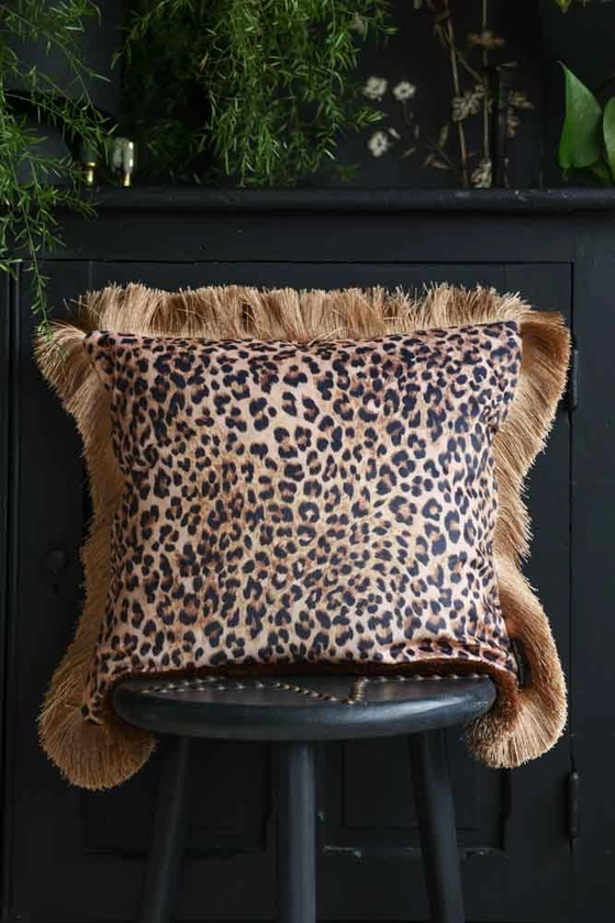 Leopard Love Velvet Fringe Feather Filled Cushion