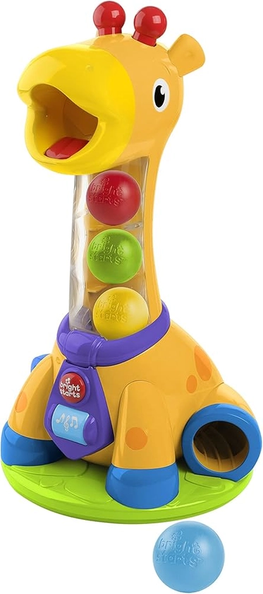 Bright Starts - Spin & Giggle Giraffe Ball Popper Musical Activity Toy with Light & Sounds, 5 Balls, Spinning Toy, Early Development, Ages 12 months