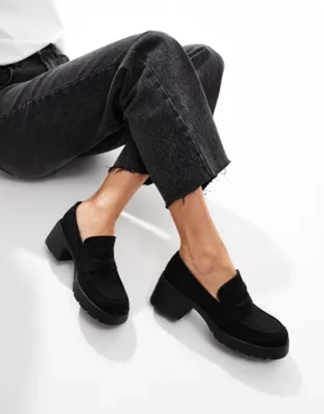 ASOS DESIGN - Scribble - Mocassins chunky à talon mi-haut - Noir | ASOS