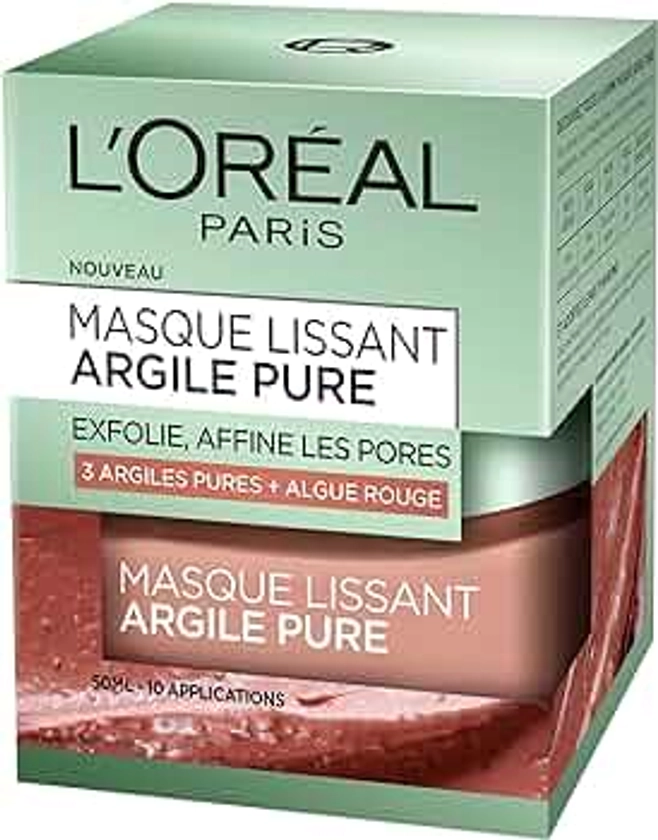 L'Oréal Paris - Maschera per viso a base di argilla/alga rossa, con effetto lisciante ed esfoliante, 50 ml