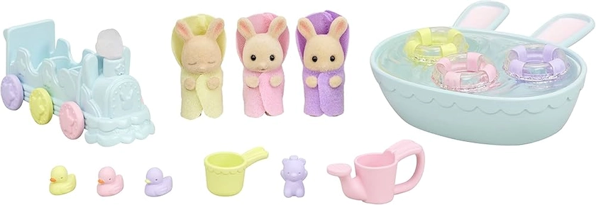 SYLVANIAN FAMILIES - Les triplés Lapin Crème et accessoires de bain - 5707 - Jumeaux et Bébés - Mini Poupées