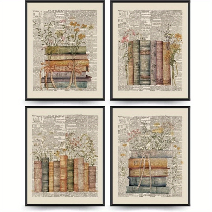 4pcs Set Of Frameless *-Themed Posters - * Home Libraries And Reading Rooms, 20.32X25.4 cm