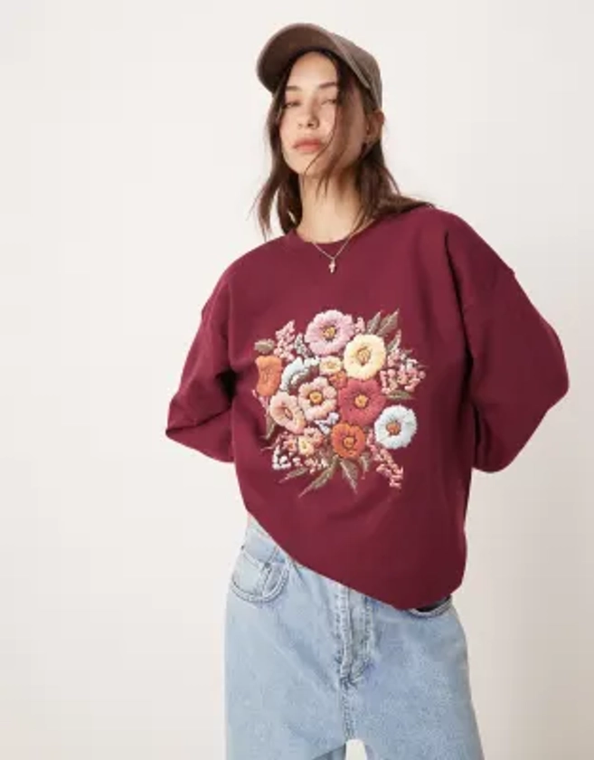 Miss Selfridge - Sweat oversize à motif fleuri - Bordeaux