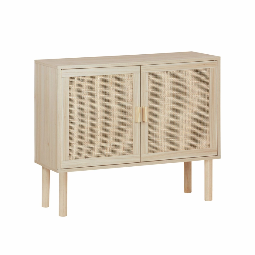 Buffet cannage et effet bois 2 portes 80 cm CAMARGUE