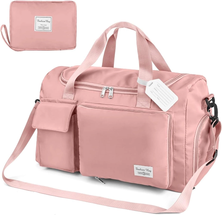 Duffel Bag, Foldable Overnight Weekend Bags for Women, Lightweight Hospital Bag with Wet and Dry Separation Bag, Large Holdall/Cabin/Gym Bag for Sports and Travel - Pink : Amazon.co.uk: Fashion