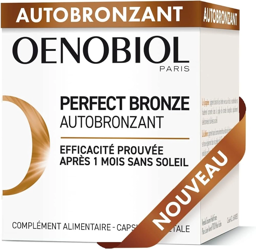 Oenobiol Perfect Bronze Autobronzant - Efficace Dès Le 1Er Mois Sans Soleil - Concentration De 5 Pigments 100% D'Origine Végétale - Complément Alimentaire 30 Capsules - Programme 1 Mois