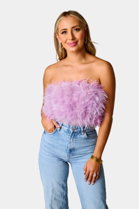 BuddyLove | Fancy Strapless Feather Crop Top | Lavender