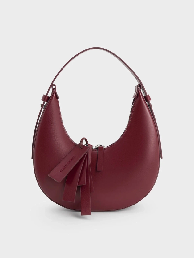Burgundy Carey Crescent Hobo Bag | CHARLES & KEITH