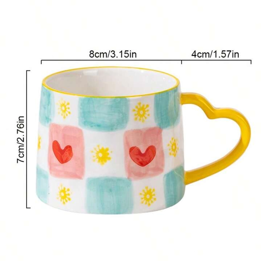 Mug en céramique mignon INS Style de 300ml, tasse à café créative en forme de cœur peinte à la main, tasse de petit-déjeuner pour couple, cadeau pour la Saint-Valentin