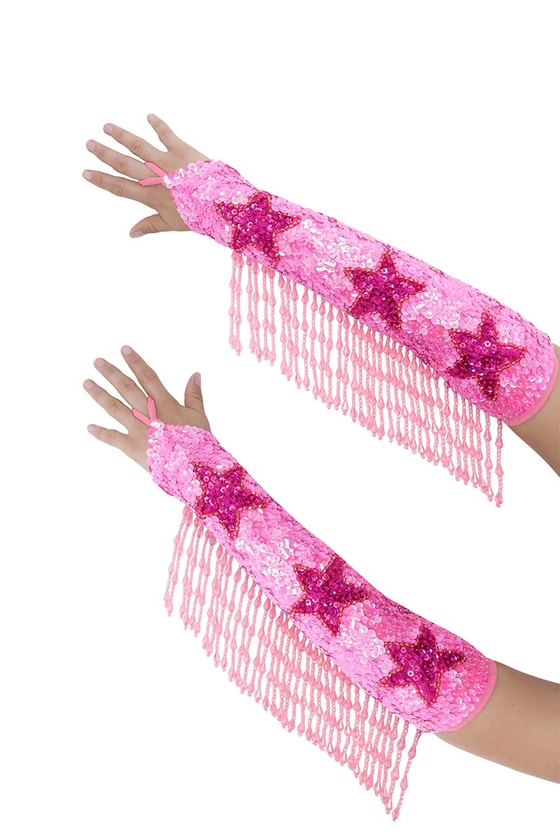 Stargazer Sequin Fringe Sleeves in Pink