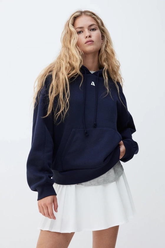 Oversized hoodie - Long sleeve - Regular length - Navy blue/A - Ladies | H&M GB