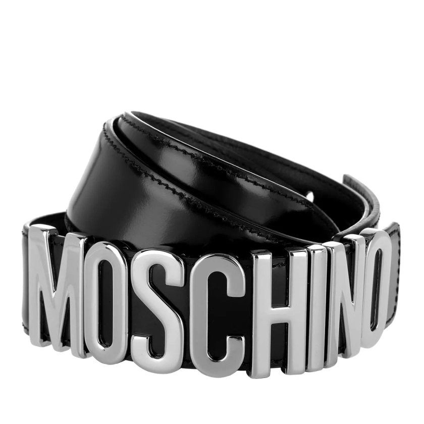 Moschino Calf Leather Logo Belt Black/Silver | Ledergürtel