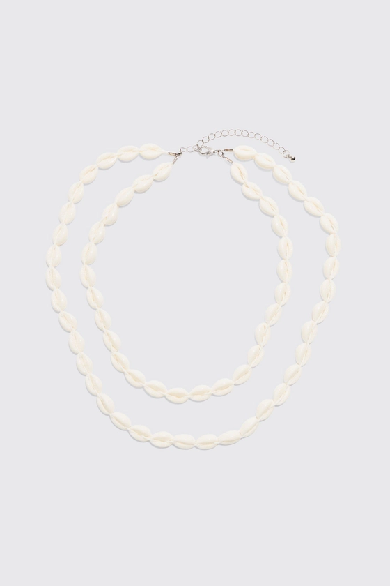 Shell Multi Layer Necklace In White | boohooMAN UK