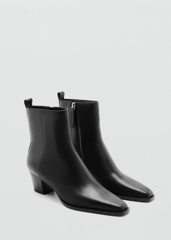 Leather ankle boots with block heel - Women | MANGO USA