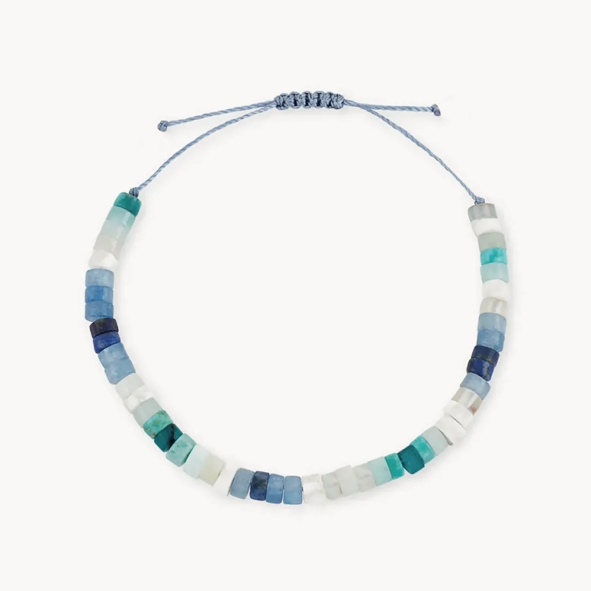 ocean blu bead cord bracelet - 14k yellow gold, blue cord, gemstones