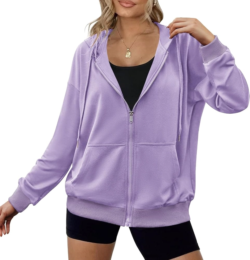 Zeagoo Women's Lightweight Hoodies Full Zip Up Oversized Sweatshirts with Pockets Long Sleeve Thin Casual Hooded Jackets