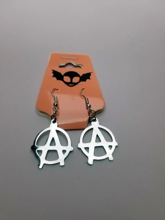 Anarchy Earrings- Anarchist Dangle Earrings - Leftwing Circle A Minimalist Earrings