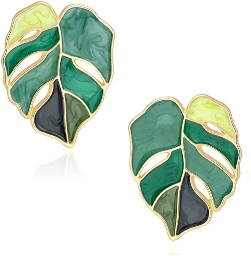 El Regalo Minimalist Hollow Leaf Palm Earrings- Gold Plated Oil Dripping Enamel Leaf Earrings for Girls & Women (Green) : Amazon.in: Jewellery