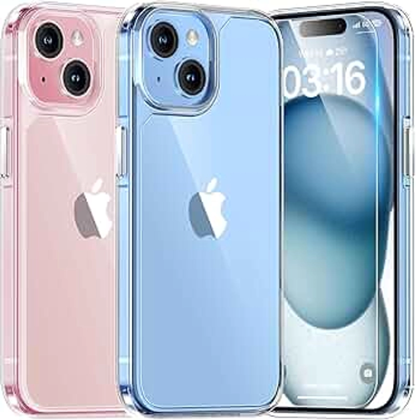 TAURI 3 in 1 for iPhone 15 Plus Case Clear, [Not Yellowing] with 2X Screen Protector, [Military Grade Drop Protection] Shockproof Case for iPhone 15 Plus 6.7 Inch