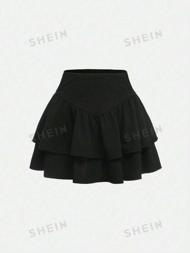 SHEIN EZwear Plus High Waist Two Layer Hem Skirt