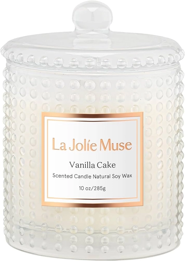 La Jolíe Muse Vanilla Cake Scented Candle, Natural Wax, 10oz/285g, 75 Hours Long Burning, Glass Jar for Gift and Home Decor