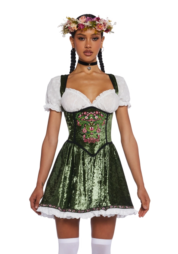 German Austrian Beer Hall Oktoberfest Maiden Sexy Womans Halloween Maiden Costume - Green