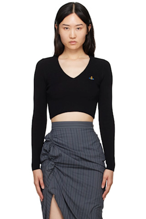 Vivienne Westwood - Black Bea Cropped V-Neck Sweater